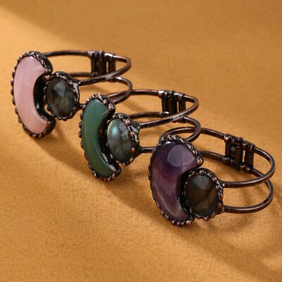 Moon Crystal Bracelet with Labradorite | Rose Quartz · Amethyst · Green Aventurine Moon Cuff