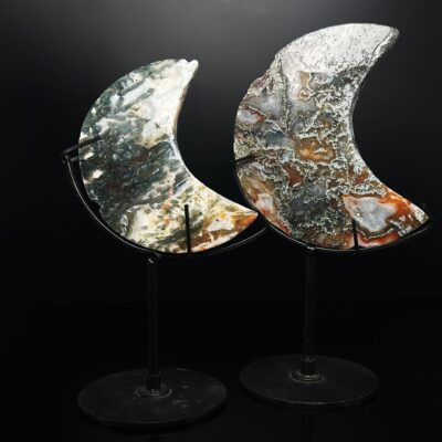 Red Moss Agate Crescent Moon Crystal Sculpture for Harmony & Emotional Healing
