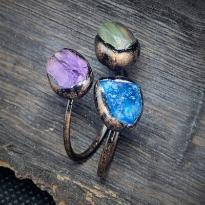 Raw Amethyst Fluorite Blue Apatite Ring · Adjustable Crystal Ring