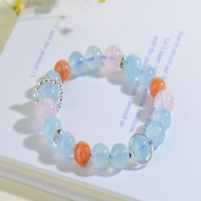 Cancer Zodiac Crystal Bracelet – Aquamarine, Rose Quartz & Sunstone