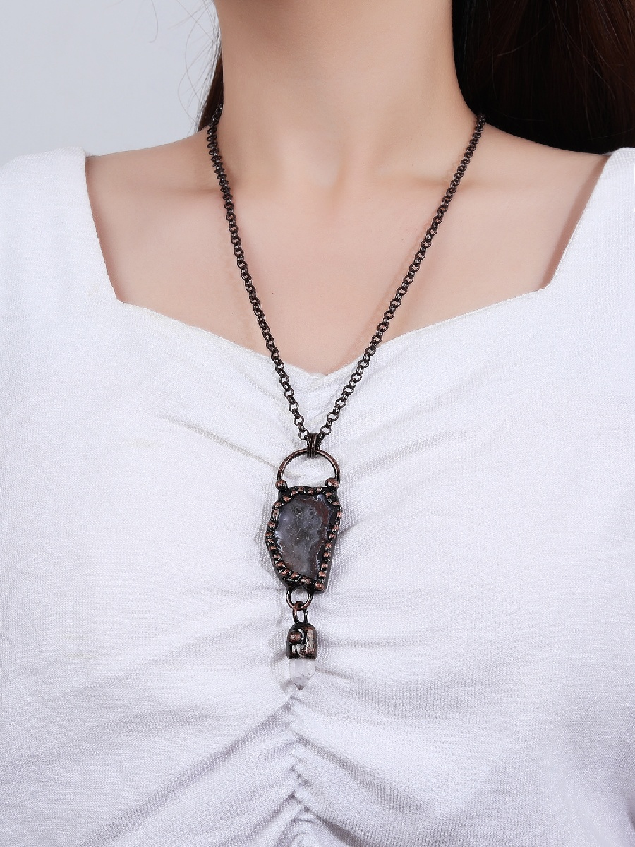 Agate Geode Pendant Necklace with Clear Quartz Point · Raw Crystal Jewelry - Image 2