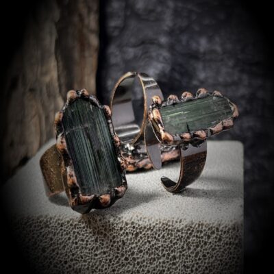 Green Tourmaline Raw Adjustable Ring · Natural Healing Crystal