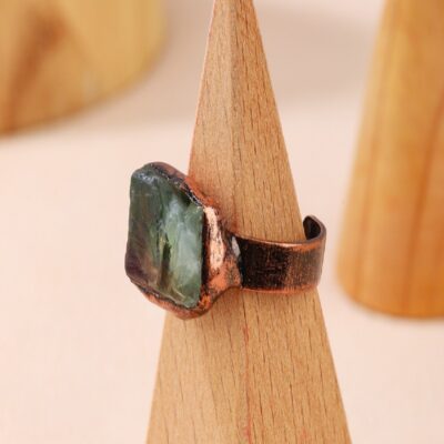 Raw Green Fluorite Ring · Handmade Adjustable Bronze Ring