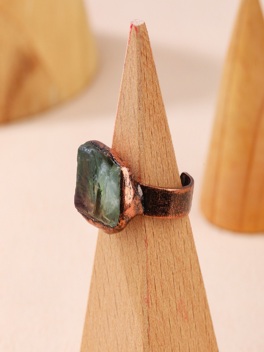 Raw Green Fluorite Ring · Handmade Adjustable Bronze Ring - Image 2