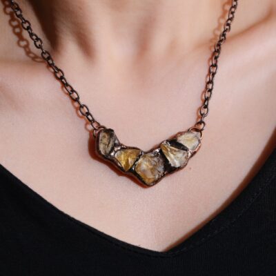 Raw Amethyst & Citrine Crystal Pendant Necklace – Handmade Boho Energy Jewelry | ArvnDao