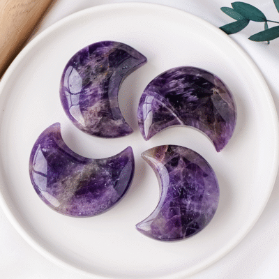 Dream Amethyst Crescent Moon Crystal | ArvnDao Intuition & Calm Healing Stone for Sleep and Peace