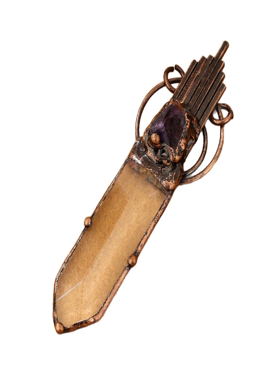 Clear Quartz Sword Pendant with Raw Amethyst · Antique Copper Crystal Talisman