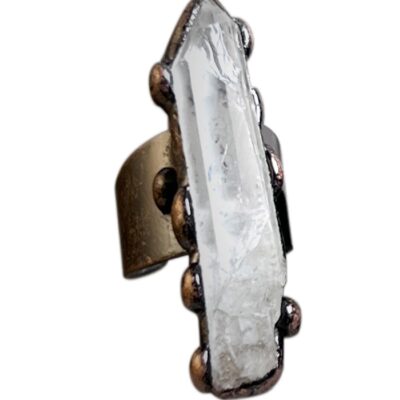 Raw Clear Quartz Hexagon Crystal Ring | Adjustable Copper Electroformed Jewelry