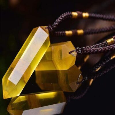 Yellow Fluorite Double Point Pendant | Natural Crystal for Clarity & Prosperity