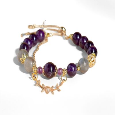 Scorpio Zodiac Crystal Bracelet with Amethyst & Labradorite | Adjustable Horoscope Jewelry