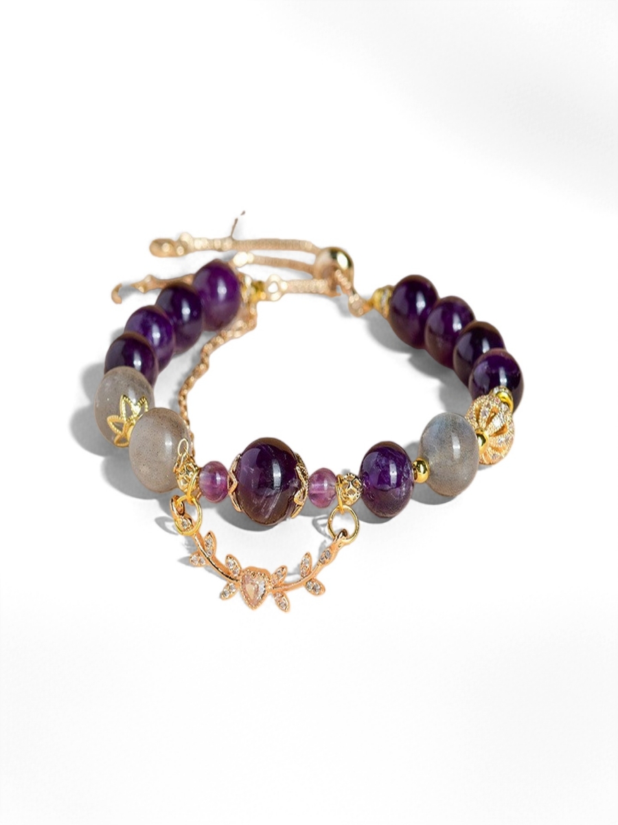 Scorpio Zodiac Crystal Bracelet with Amethyst & Labradorite | Adjustable Horoscope Jewelry