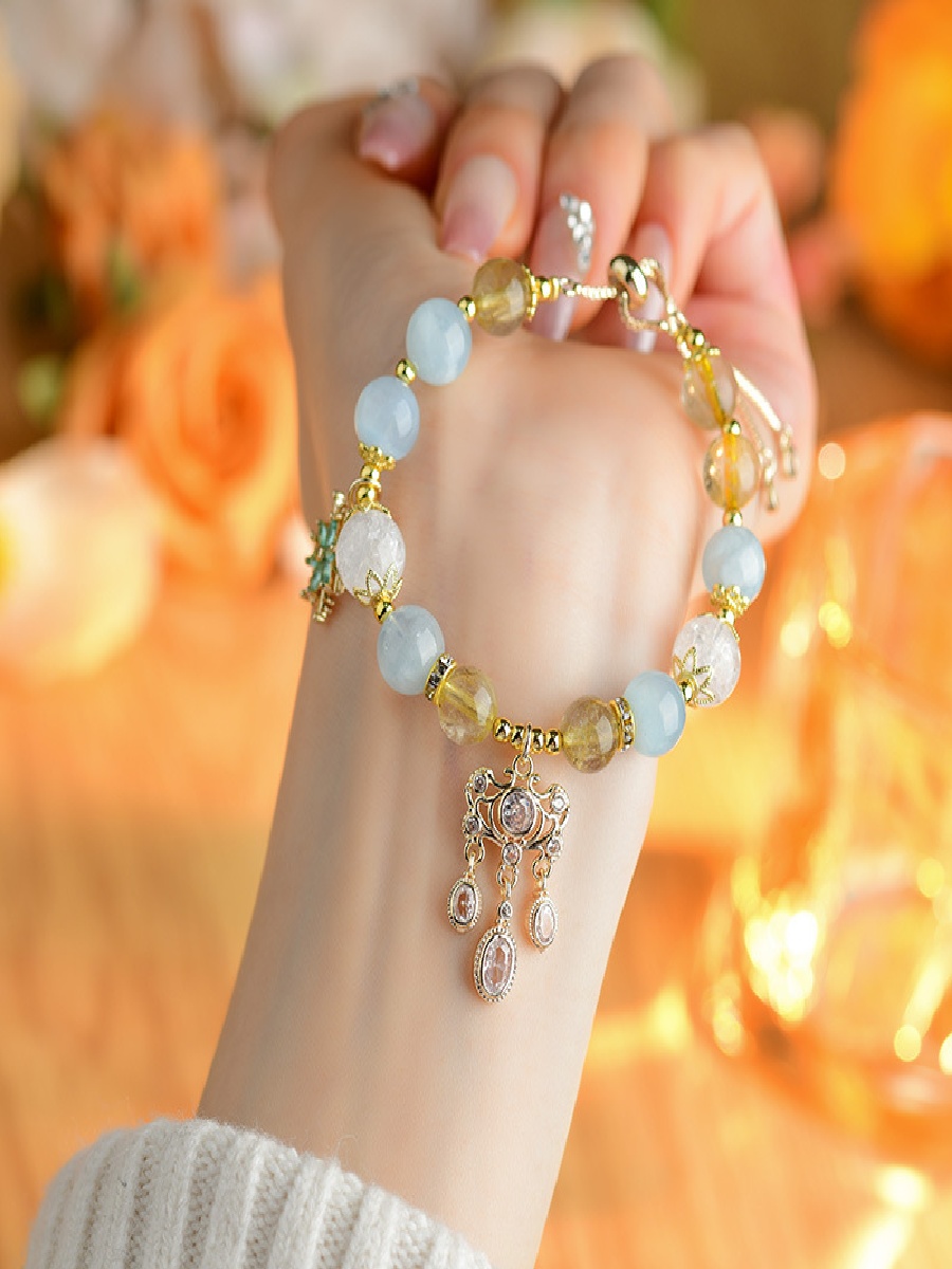 Libra Zodiac Crystal Bracelet with Clear Quartz, Citrine & Aquamarine - Image 3