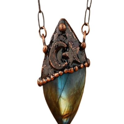 Labradorite Moon & Star Pendant · Antique Copper Talisman Necklace | ArvnDao