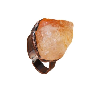 Raw Citrine Crystal Adjustable Ring · Antique Copper Open Band · Natural Yellow Quartz Stone