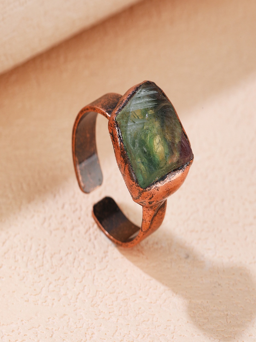 Raw Green Fluorite Ring · Handmade Adjustable Bronze Ring - Image 3