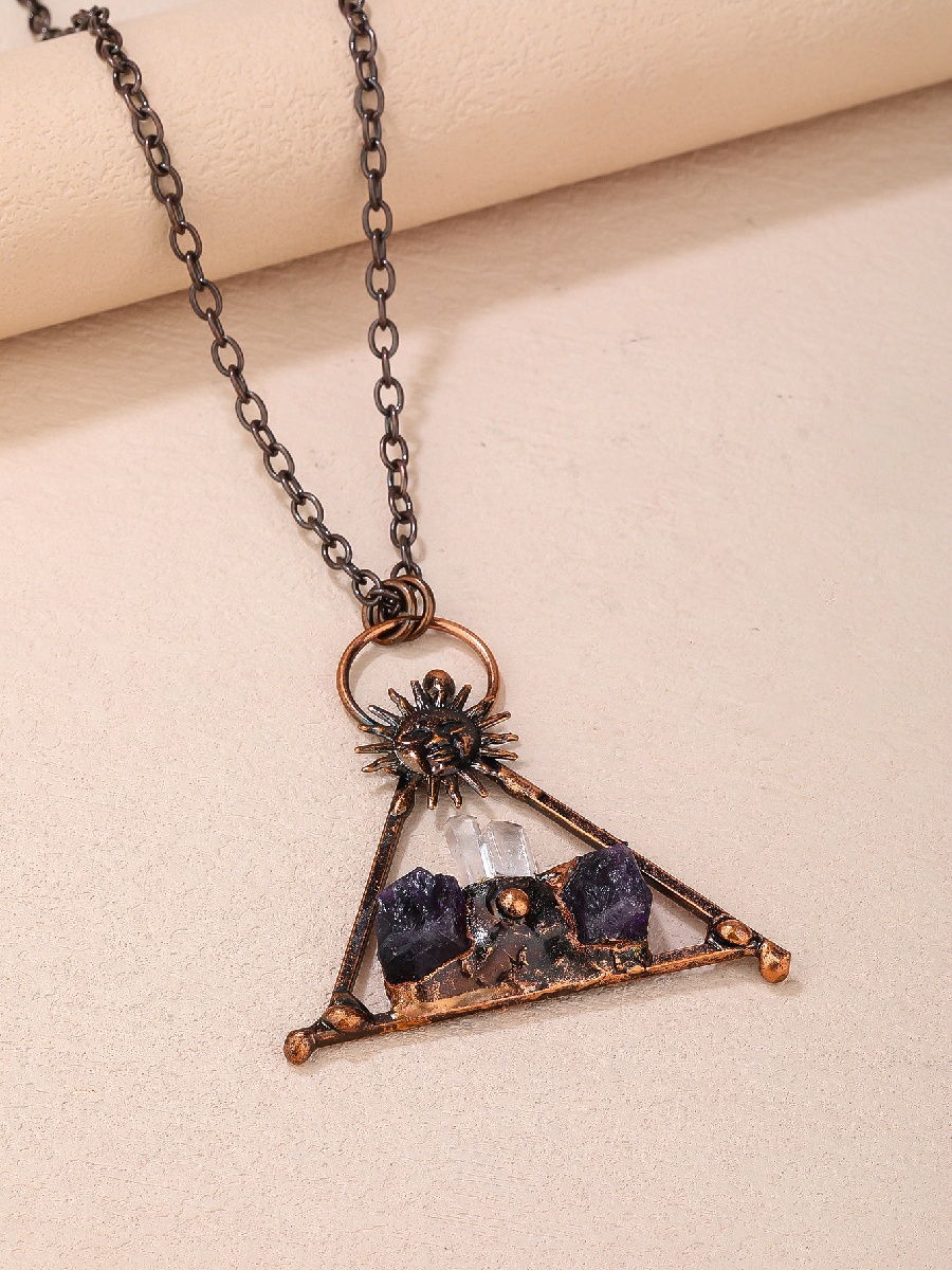 Triangle Crystal Pendant with Clear Quartz & Amethyst · Sun Talisman Necklace - Image 4