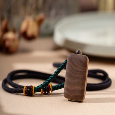 Natural Mysore Sandalwood Tiger-Stripe Pendant with Hetian Jade