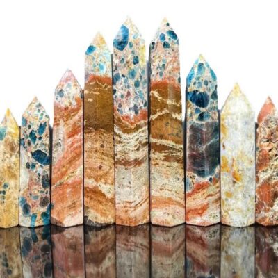 Blue Apatite Sunstone Crystal Point Tower for Motivation & Creativity