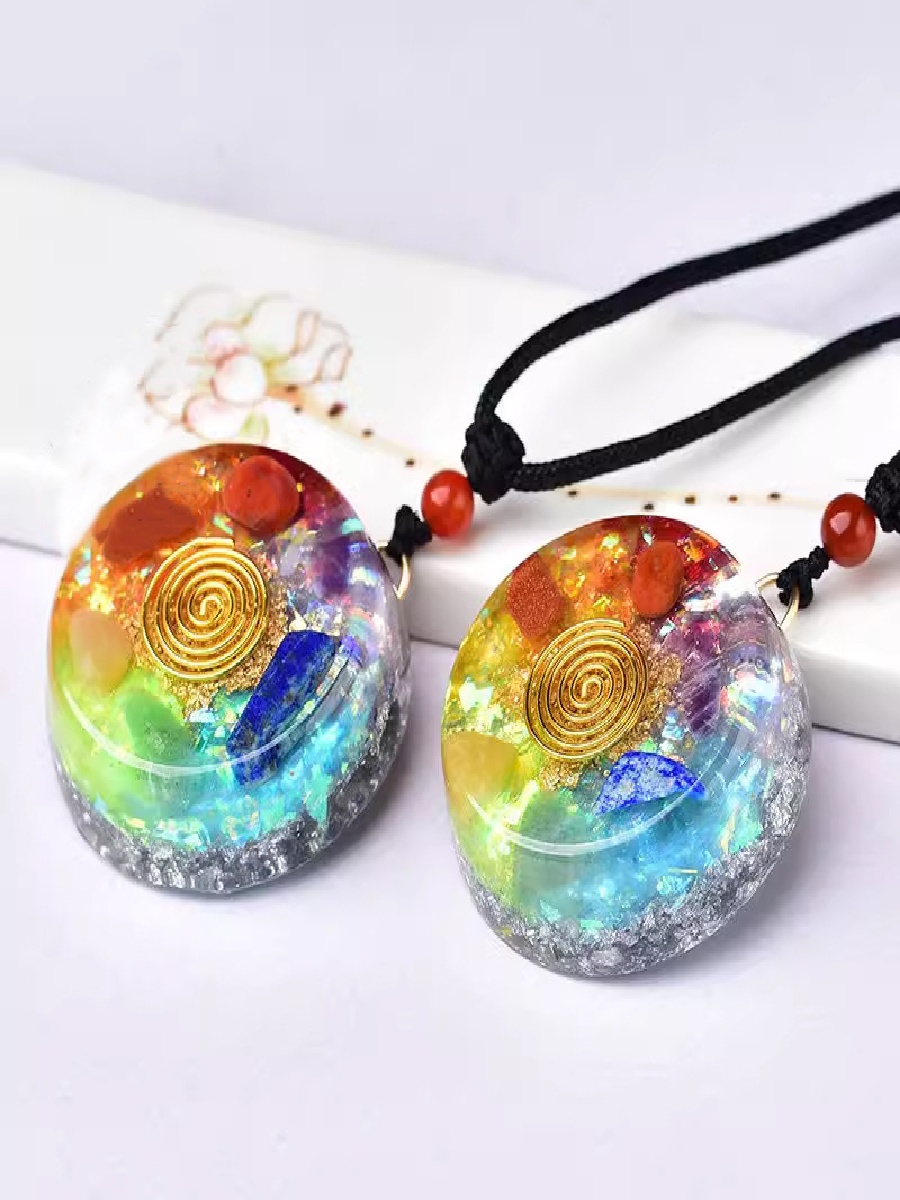 Seven Chakra Natural Crystal Chip Pendant – Rainbow Gemstone Healing Necklace - Image 2