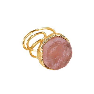 Rose Quartz Raw Crystal Ring · Gold Adjustable Ring