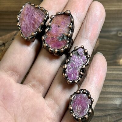 Raw Ruby Crystal Adjustable Ring | Antique Copper Open Band · ArvnDao