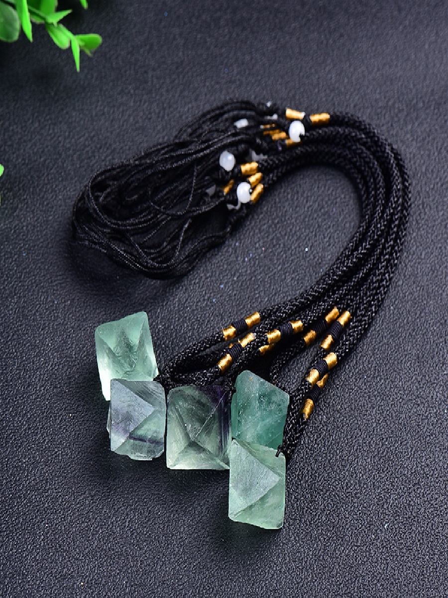 Green Fluorite Octahedron Pendant Necklace | Natural Crystal for Clarity & Healing - Image 3