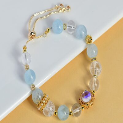 Aquarius Zodiac Crystal Bracelet with Aquamarine & Clear Quartz | Astrology Healing Jewelry by ArvnDao