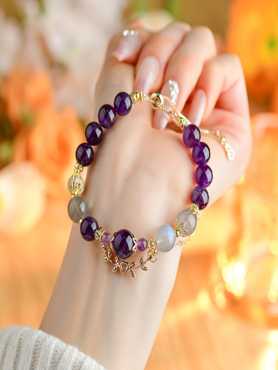 Scorpio Zodiac Crystal Bracelet with Amethyst & Labradorite | Adjustable Horoscope Jewelry - Image 3
