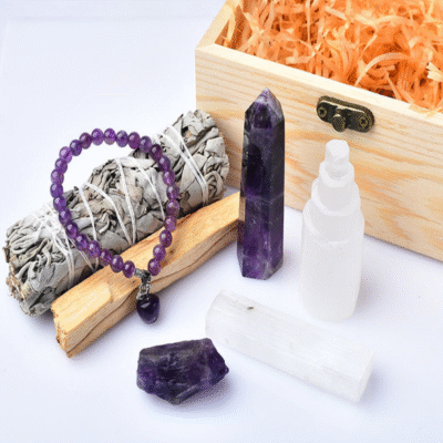 Natural Rose Quartz Crystal Gift Set for Healing & Energy Balance | Handcrafted with Crystal Stones & Sage