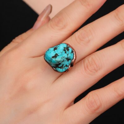 Raw Turquoise Copper Ring | Adjustable Natural Gemstone Ring