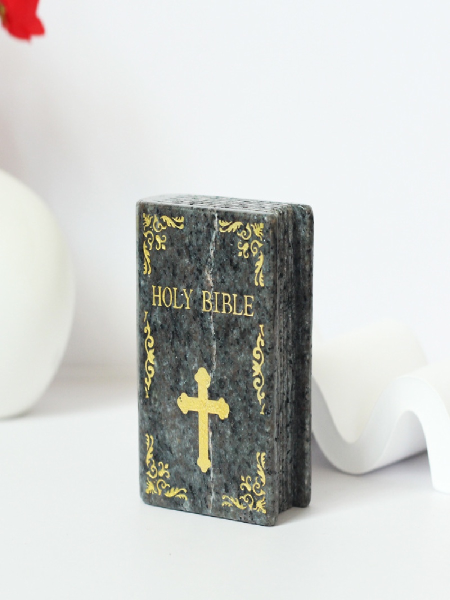 Hand-Carved Crystal Holy Bible Figurine – Obsidian / Clear Quartz Book Sculpture for Home Decor & Spiritual Protection - Image 4