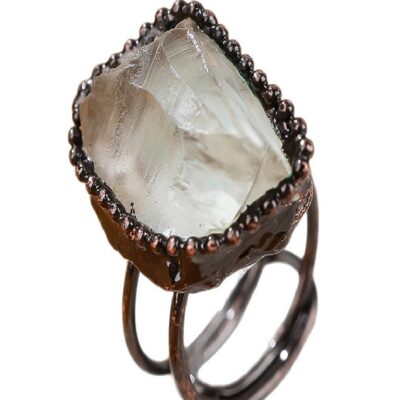 Raw Light Green Quartz Adjustable Ring · Natural Irregular Crystal Ring