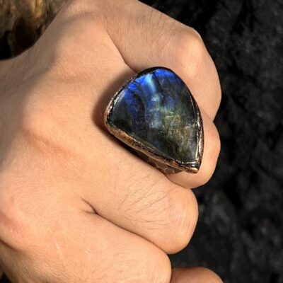 Labradorite Flash Ring · Blue Fire Stone Adjustable Ring