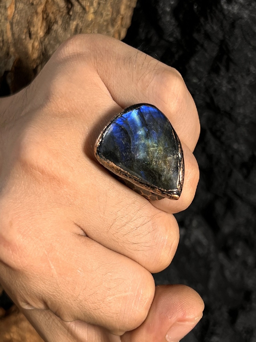 Labradorite Flash Ring · Blue Fire Stone Adjustable Ring - Image 2