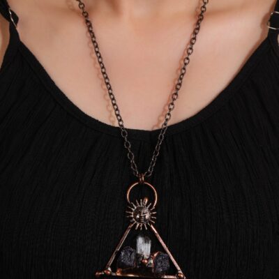 Triangle Crystal Pendant with Clear Quartz & Amethyst · Sun Talisman Necklace