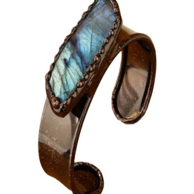 Labradorite Cuff Bracelet | Natural Stone Open Adjustable Copper Bangle