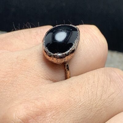 Black Onyx Teardrop Adjustable Ring · Copper Electroformed Protection Ring