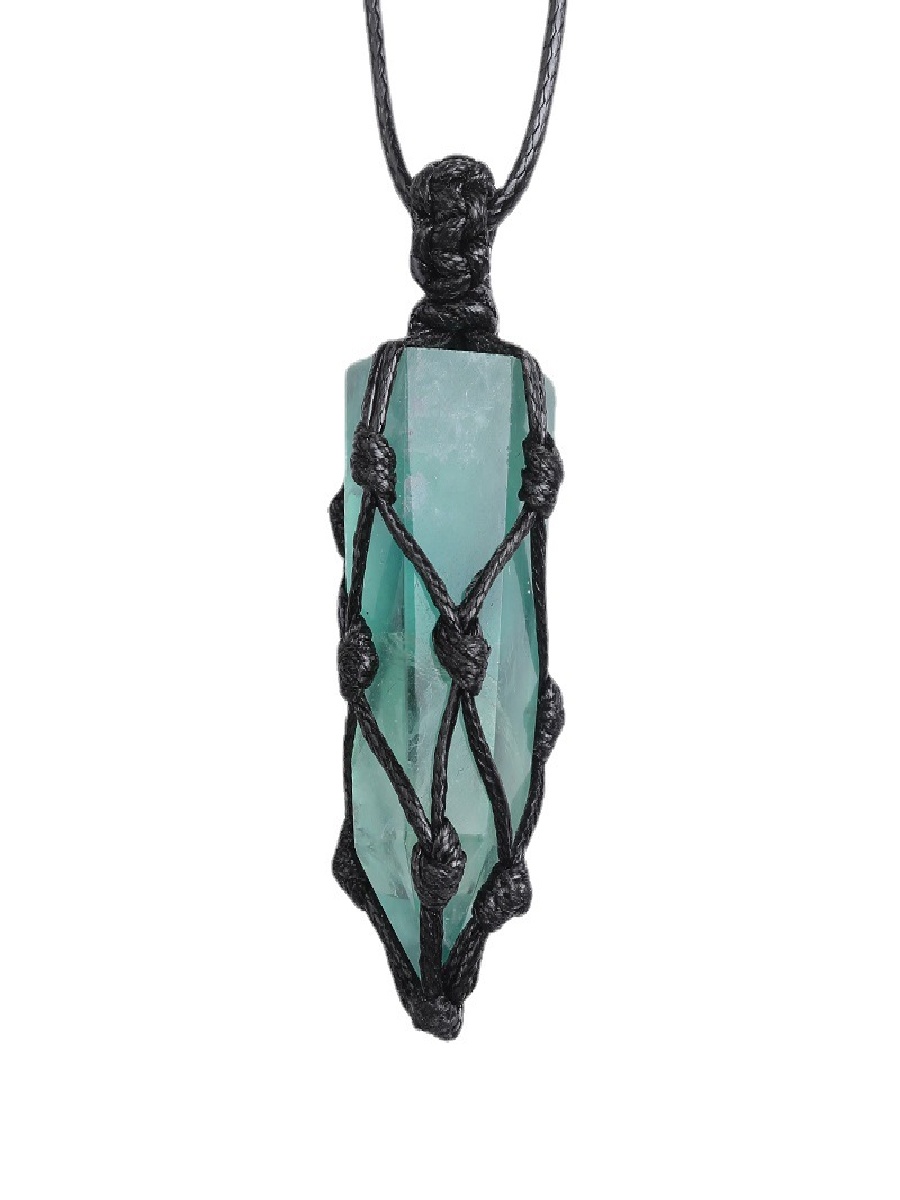 Green Fluorite Point Pendant in Vintage Net Wrap | Clarity, Balance & Protection