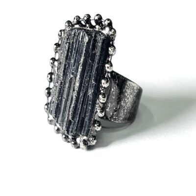 Raw Black Tourmaline Adjustable Ring | Protection Crystal Jewelry
