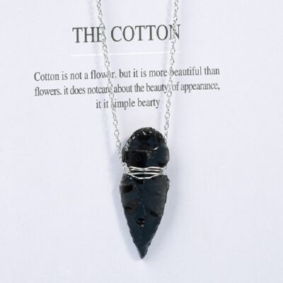 Natural Obsidian Arrowhead Pendant · Handmade Raw Stone Protection Necklace