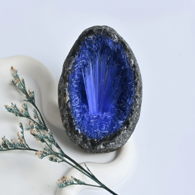 Blue Needle Crystal Mineral Specimen Sphere | Natural Crystal Cluster Geode for Collection & Energy Display