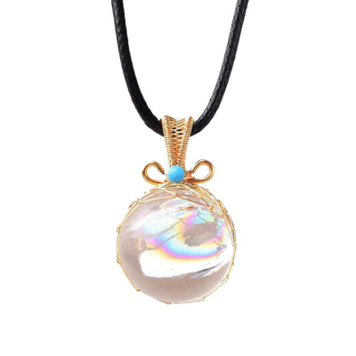 Natural Clear Quartz Crystal Sphere Pendant – Handmade Wire-Wrapped Healing Necklace