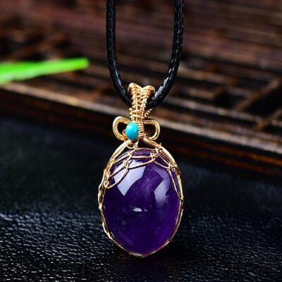 Natural Amethyst Sphere Pendant – Handcrafted Wire Wrapped Crystal Necklace | Uruguay Amethyst Healing Jewelry