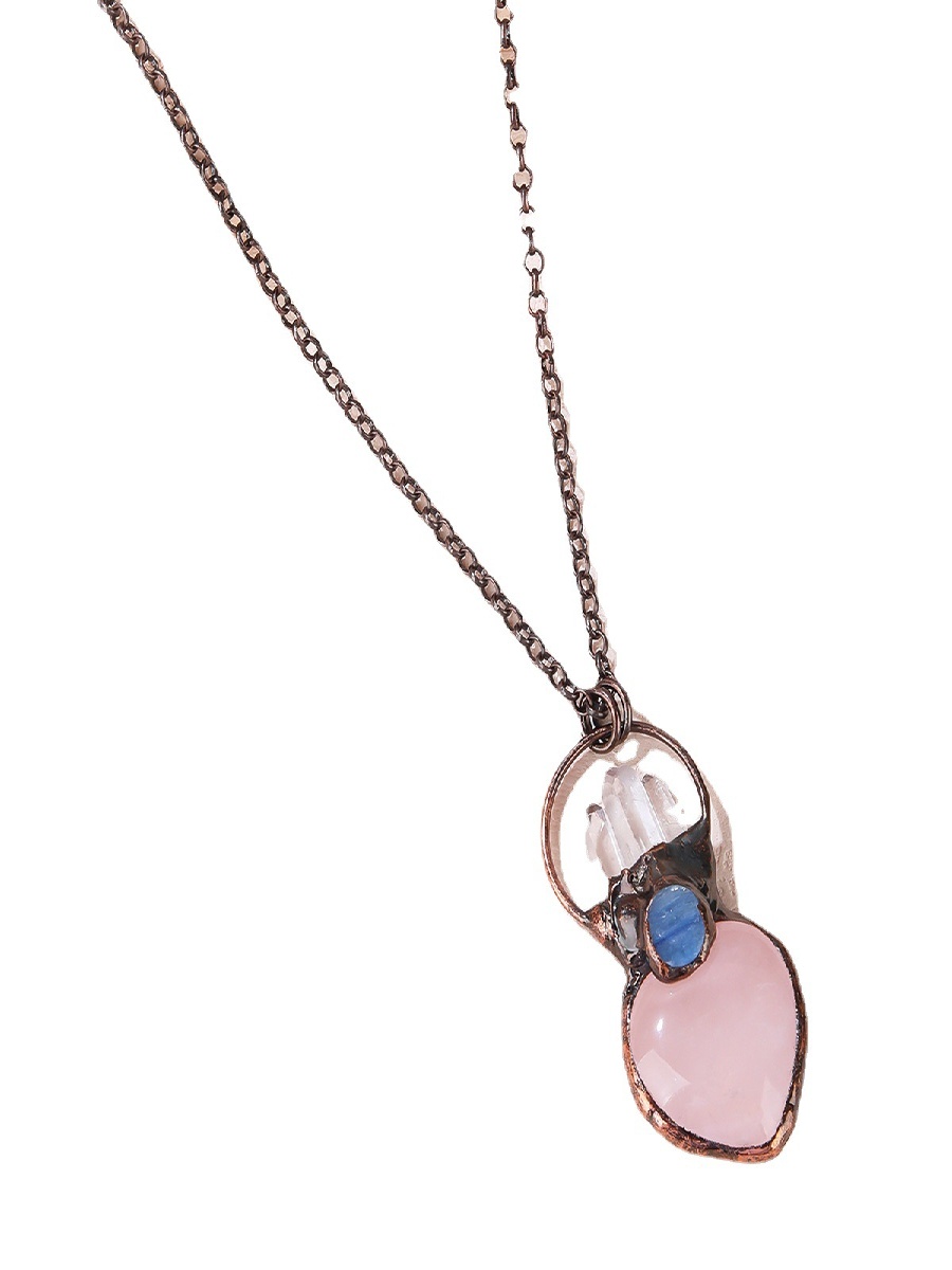 Rose Quartz Heart Necklace with Clear Quartz & Kyanite · Raw Crystal Pendant | ArvnDao