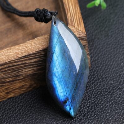 Labradorite Leaf Pendant | Natural Blue Flash Crystal Necklace | ArvnDao Energy Jewelry
