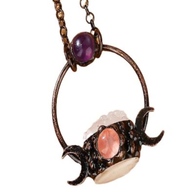 Clear Quartz Pendant Necklace with Amethyst & Rose Quartz · Triple Moon Design