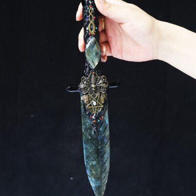 Handcrafted Labradorite Crystal Athame — Natural Stone Ritual Dagger | Energy Cleansing, Altar Decor, Wicca & Healing Tool
