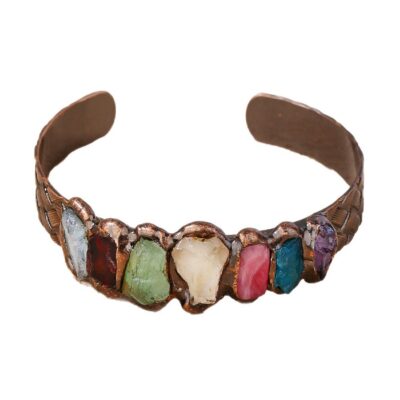 Raw Crystal Copper Cuff Bracelet · 7-Stone Healing Gemstone Bracelet for Energy Balance
