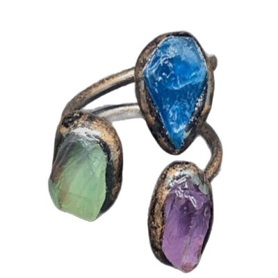Raw Amethyst Fluorite Blue Apatite Ring · Adjustable Crystal Ring
