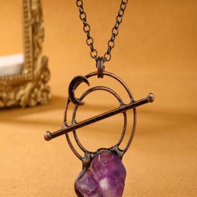 Raw Amethyst Moon Pendant Necklace · Spiritual Protection & Intuition